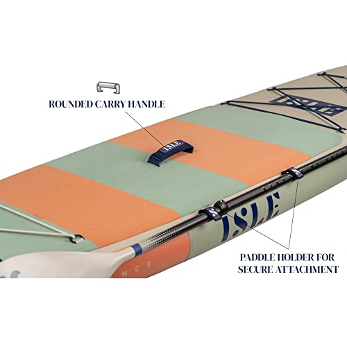 Isle Grom Inflatable Stand Up Paddle Board For Children | Incl. Touring Center Fin, Backpack, Hand Pump, Paddle - Kids Sup - 8.6 X 28 X 6 In - Max. Capacity 226 Lbs - California Design - Seafoam/Peach #TOP3