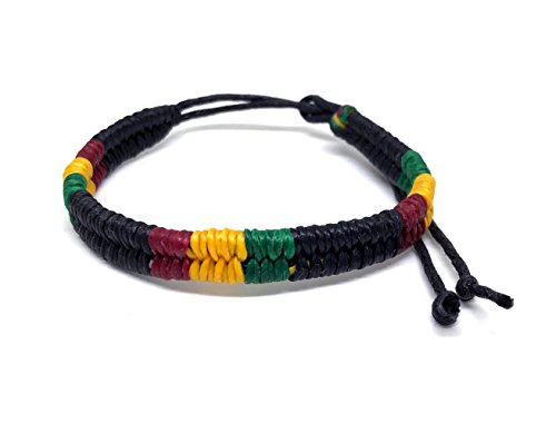 Rasta Braided Cotton Bracelet - Jamaican Adjustable Wristband for Men Women