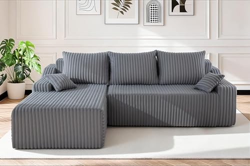 Image of HABUTWAY 94'' Cloud Sectional Couch, Boneless Sofa with Deep Seat, Modular Comfy L-Shape Couch with Chaise for Living Room Bedroom, No Assembly Required(Grey,Left Facing Chaise)