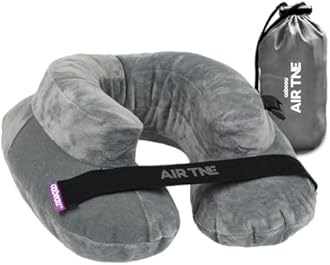 Cabeau Air TNE Evolution Inflatable Travel Neck Pillow Lightweight Inflatable Core Customized Fit Adjustable Clasp with Compact Carry Case for Comfort On-The-Go (Slate Grey)
