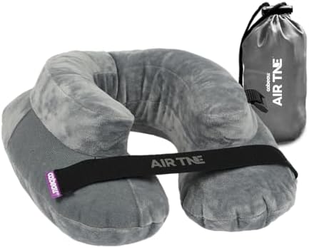 Cabeau Air TNE Evolution Inflatable Travel Neck Pillow Lightweight Inflatable Core Customized Fit Adjustable Clasp with Compact Carry Case for Comfort On-The-Go (Slate Grey)