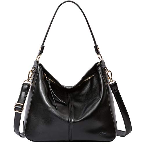 Purses and Handbags for Women Designer Leather Hobo Tote Fashion Ladies Crossbody Large Bucket Shoulder Bag Oil Wax Two Toned Black
