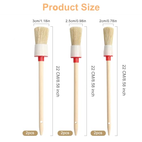 Weenwill Borstenpinsel,6 Stück Pinsel Rund 20mm/25mm/30mm Professionelles Naturholz Rundpinsel Ringpinsel Set Wachspinsel zum Streichen von Wänden und Möbeln für den Hausgebrauch