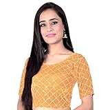 Chandrakala Women's Stretchable Readymade Velvet Indian Ethnic Saree Blouse Crop Top Choli Beige,Small (B205BEI2)
