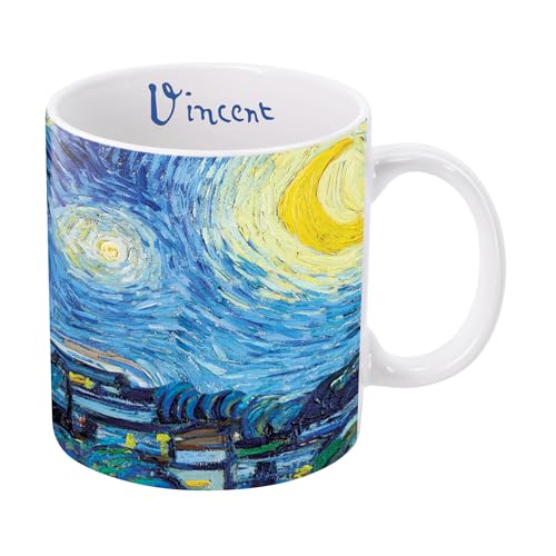 RainCaper Van Gogh Starry Night Large Porcelain Fine Art Coffee and Tea Mug for Home and Office, 11 Oz, Dishwasher and Microwave Safe