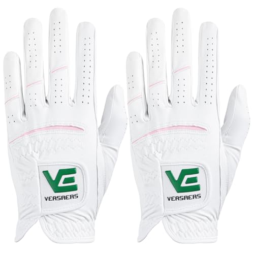 VEASAERS Womens Ladies Golf Rain Gloves Value 3 Pack Left Right Hand, Enhanced Wet Hot Weather Performance Cool Grip, Fit Small Medium Large XL (2 Pack Pure White, Medium, Left)