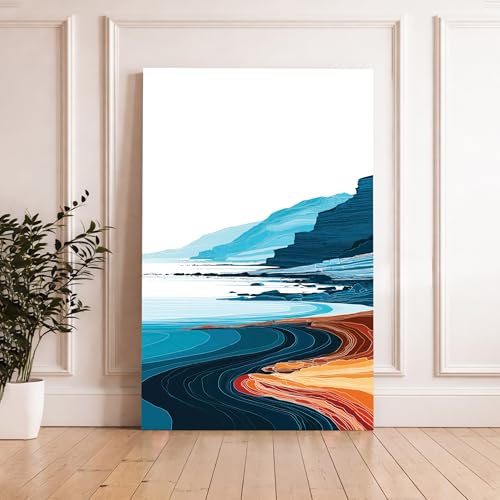 Image of Abstract Seascape Stretched Canvas Painting For Living Room | Ocean Coastal Stretched Canvas Wall Art For Livingroom Home Decor, Bedroom, Hallway's, Office, Hotel - 56x86 cm