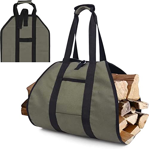 NEWUPZSI Large Canvas Firewood Carrier Log Tote Bag, Fire Place Sturdy Wood Carring Bag with Handles Security Strap, Carrying Wood Indoors & Outdoor, firewood Bag, Gift for Father (Rhombic)