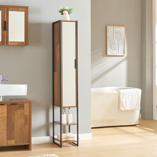 [en.casa] Meuble Colonne de Salle de Bain Armoire Haute avec Porte Vitrée et 2 Étagères pour Cuisine Entrée Chambre Bureau Salon 160 x 24 x 30 cm Effet...