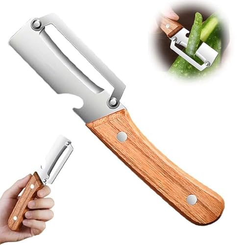 Image of Vegetable Peeler Stainless Steel with Wooden Handle, Heavy Duty Fruit & Vegetable Peeler Knife, Ergonomic Grip, Smooth Peeling Tool for Kitchen Use