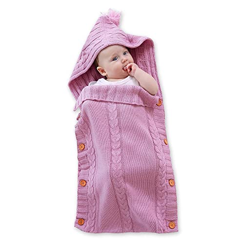 Image of XMWEALTHY Newborn Baby Wrap Swaddle Blanket Knit Wrap Blanket Bag Receiving Blankets Stroller Wrap for Baby Pink 0-6 Month
