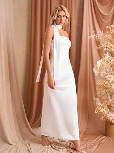 EYNMIN Women's Tube Maxi Dress with Scarf Satin Strapless Elegant Long Formal Wedding Guest Dresses4