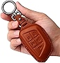 Tukellen for Cadillac Leather Key Fob Cover with Keychain Leather Key Case Key Shell 360 Degree Full Protection Compatible with 2020 2021 Cadillac ct5 CT4-V Corvette C8 5-Buttons-Brown