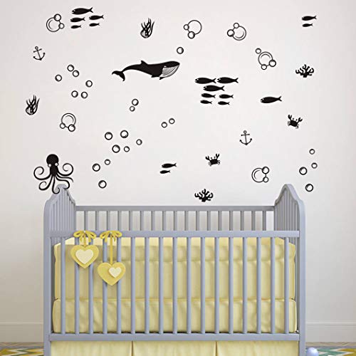 Vinilos decorativos marinos para pared en negro miniatura 2