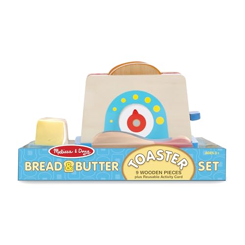 Melissa & Doug Bread and Butter Toaster Set (9 pcs) - Wooden Play Food and Kitchen Accessories - image 6
