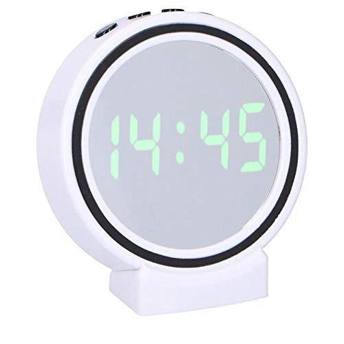 BAKAJI Sveglia Orologio Specchio Dicitale con Cassa Speaker Bluetooth Tablet Smartphone Altoparlante Rotondo Potenza 2W Dimensione 8 x 8 x 2 cmColore Bianco