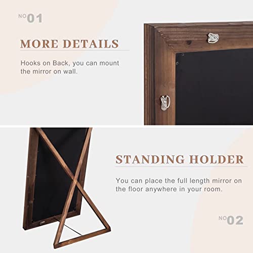 Image of NeuType 65 inchx22 inch Full Length Mirror Floor Mirror with Standing Holder Solid Wood Frame Large Bedroom Mirror Wall Mounted Mirror Hanging or Leaning Against Wall, Brown