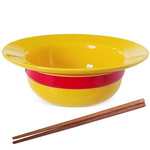 Bocguy Anime Luffyy, ciotola con cappello di paglia Merch Ramen, ciotola con bacchette anime merchandise Ruffyy Straw Hat Bowl Ceramic One piece ramen, set per