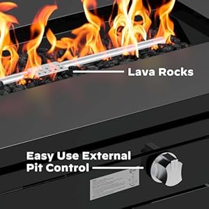 Ciays 42 Inch Gas Fire Pit Table 60000 BTU Propane Pits for Outside with Steel Lid and Lava Rock 2 in 1 Firepit Table Gatherings Parties on Patio Deck Garden Backyard Black