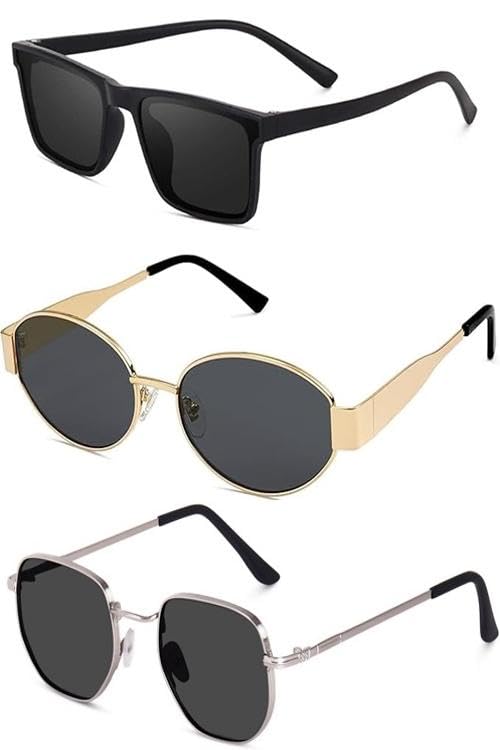 sheomy SRK Pathan Sunglasses Set of 3 for Men and Women - Unisex Square Black Mirrored Goggles Combo Pack -750-picture-22