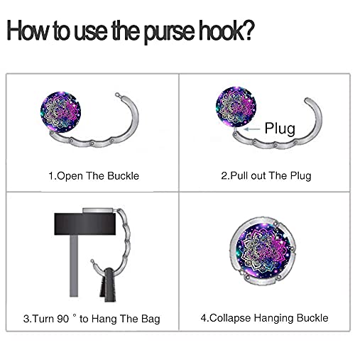 Image of Bosketo Foldable Purse Hook Womens Bag Table Hanger Collection Desk Hooks for Purse (3pack Mandala-Hook)