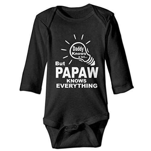 XieTao Daddy Knows A Lot But My Papaw Knows Everything Boutique Baby Bodysuit Onesie Unisex Long Sleeve Black