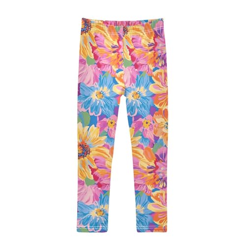 ALAZA Girls' Leggings Children's Yoga Pants Skinny Printed Dance Bright-Coloured Flower Comfortable 4T