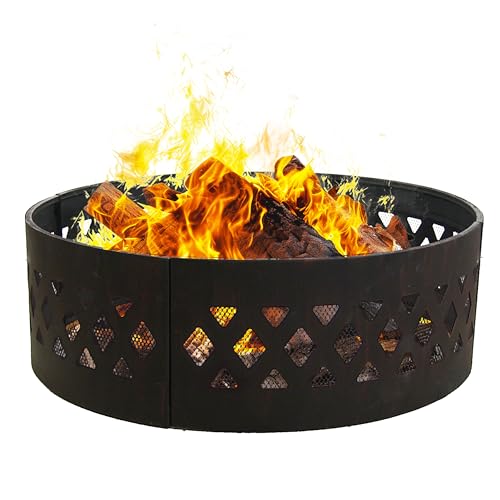 Sunnydaze 36-Inch Outdoor Fire Pit Ring with Poker...