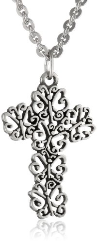 Amazon Collection Bob Siemon Pewter Butterfly Cross Pendant Necklace, 20