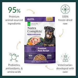 ULTIMATE PET NUTRITION Nutra Full Uncooked Freeze Dried Canine Meals, Veterinarian Formulated with Antioxidants, Prebiotics & Amino Acids (3 Pound, Pork) ULTIMATE PET NUTRITION Nutra Full Uncooked Freeze Dried Canine Meals, Veterinarian Formulated with Antioxidants, Prebiotics & Amino Acids (3 Pound, Pork)