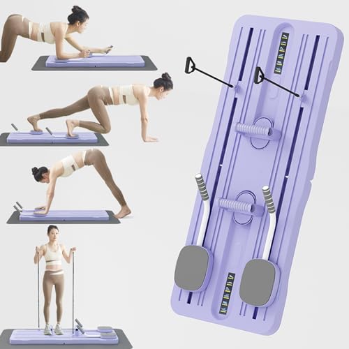 Iswawo Pilates Board, Faltbarer Pilates Reformer Maschine Set für Zuhause Multifunktional Bauchtrainer Automatischer Rückprall Workout Equipment, Core-Stärke, Gleichgewicht, Flexibilität (Lila)
