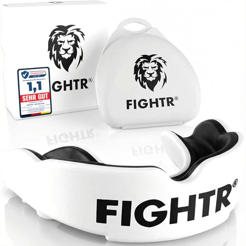 FIGHTR® Premium Mundschutz - ideale Atmung & leicht Anpassbar | Sport Zahnschutz für Boxen, MMA, Muay Thai, Hockey & Kampfsport | inkl. Hygiene Box (Weiß)