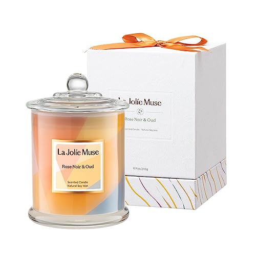 La Jolie Muse Rose Noir & Oud Candle, Luxury Candle Gift With Gift Box, Aesthetic Candle For Aromatherapy, 70 Hours Burning Time, House Warming Gift For Women & Men #TOP23