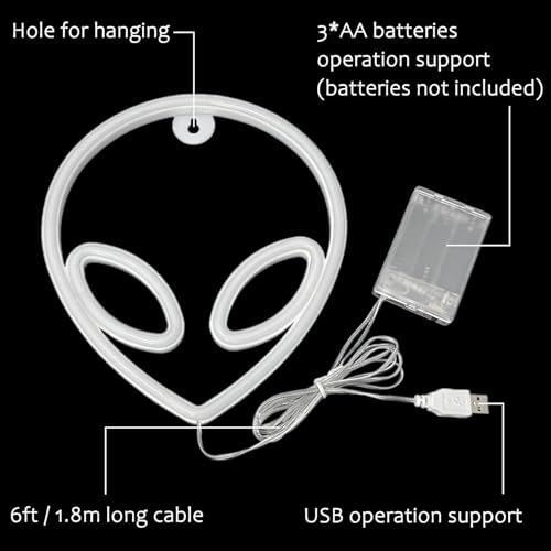 Image of Alien Neon Sign - Purple Alien LED Light, USB /Battery Powered for Wall Decor, Party Decorations