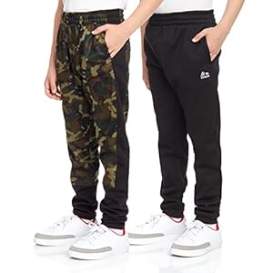 RBX Boys’ Active Sweatpants – 2 Pack Basic Warm-Up Fleece Jogger Track Pants (4-20), Size 10-12, Green Camo