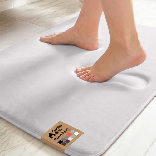 Image of GORILLA GRIP Memory Foam Bath Rugs, Soft Absorbent Velvet Bathroom Mats, Durable Dots on Underside, Machine Washable Bathmat, Carpet Rug Room Decor for Shower Floor, 24x17 Mat, Light Gray