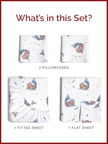 King Christmas Home Sheet Set - Holiday Xmas Pattern Bedding Set - Deep Pockets - Snug Fit - 4 Piece - Wrinkle Free & Easy Care - Comfy Festive Winter - Holiday Sheets for Women, Men, Kids and Teens