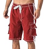  ORANDESIGNE Short de Bain pour Homme Short de Plage à Séchage Rapide Short de Surf Léger avec Poches E Vin Rouge L