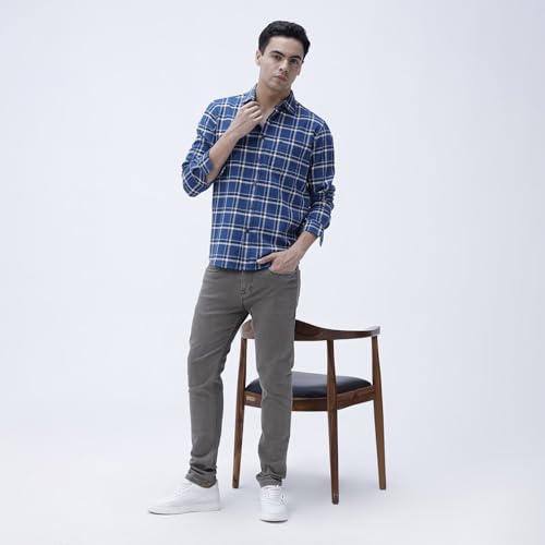 Image of BASICS 100% Cotton Checked Shirt for Men | Slim Fit | Everyday Smart Casual Wear | Full Sleeve