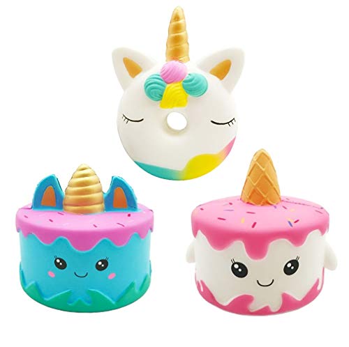 Vanely 3PCS Jumbo Squishies Narwhale Cake Unicorn Donut Set Kawaii Squishy Slow Rising Cream Scented Soft Squeeze Toy for Kids Stress Relief Hop Props