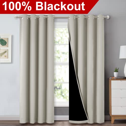 Image of NICETOWN 100% Blackout Window 84in Curtain Panels, Cold and Light Blocking Drapes with Black Liner (Natural, 2 Pieces, 52 inch Wide per Panel)