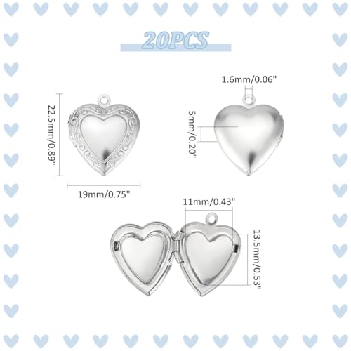 UNICRAFTALE 20Pcs 316 Stainless Steel Photo Pendants Hearts Lockets Pendants Heart Memory Locket Charm 22.5mm Metal Heart Charm Photo Locket Necklace Pendant for Valentine Gifts Jewelry Making Charms - Image 3