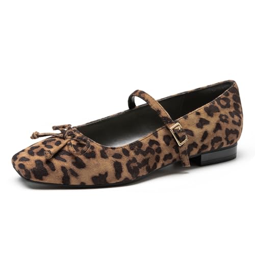 Image of Athlefit Women's Mary Jane Flats Dressy Comfortable Square Toe Ballet Flats Shoes with Buckle Strap