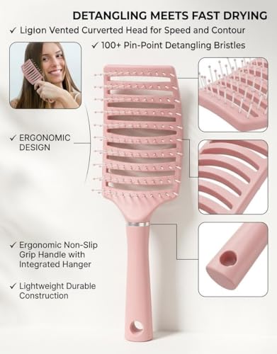 Image of Lobe Miracle Painless Detangling Hair Brush - Professional Hairbrush for Frizz-Free Curly & Straight Hair - Portable & Lightweight Comb for Smooth Hair, Reduced Breakage & Salon Styling