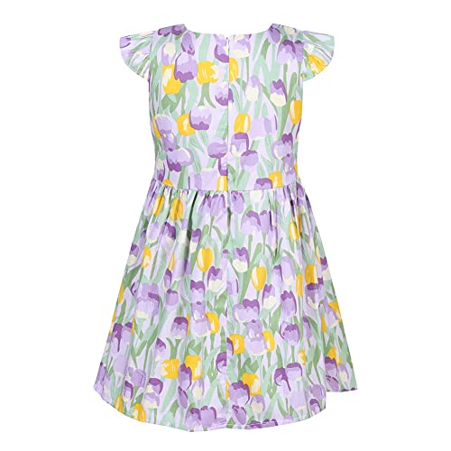 SMILING PINKER Baby Toddler Girls Summer Tulip Flower Dress Cotton Flutter Sleeve with Ribbon Belt2