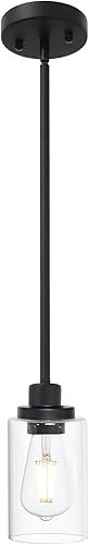 Lámparas colgantes industriales negras, iluminación colgante de cocina con pantalla cilíndrica de vidrio transparente para granja, comedor,