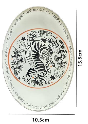 Image of Stash-Pro Oval Toughened Glass Tray - 15.5cm x 10.5cm Premium Rolling & Crush Tray with Tiger Artwork | Heat-Resistant, Durable & Easy to Clean