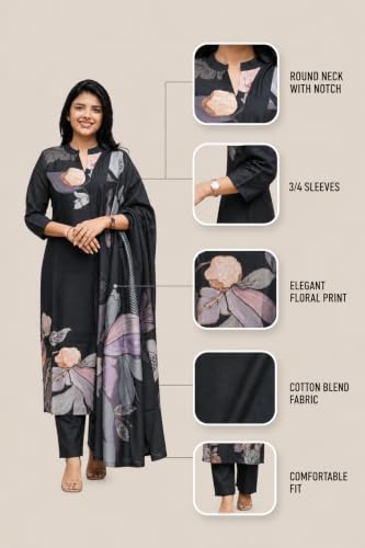 Image of Sun Fashion And Lifestyle Kurta Sets for Woman | Kurti Set |Women's 3 Piece Kurta Pant Dupatta Set |Cotton Blend Kurta Woman |Elegant Suit for Women |Dupatta