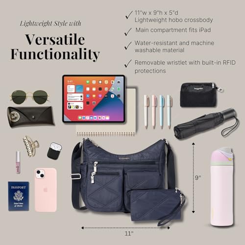 Image of Baggallini womens Everywhere Bagg Crossbody Women 11x9 Lightweight Nylon Hobo Water-resistant Travel Bag W /Rfid