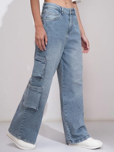 Image of Tokyo Talkies Women Cargo Jeans | Straight fit